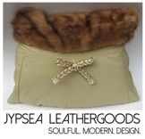 Upcycled Beige Leather And Mink Fur Throw Pillow 1 small