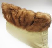 Upcycled Beige Leather And Mink Fur Throw Pillow 2 small