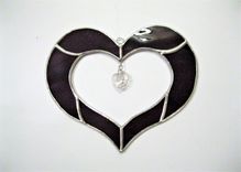 Stained Glass Heart Sun Catcher With Swarovsky Crystal- Purple 2 small