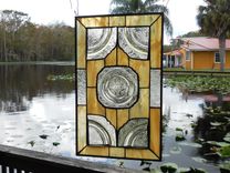 Stained Glass Plate Panel 1930s Depression Glass Madrid Window Treatment 6 small