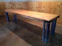 10' Rustic Banquet Table, Steel And Distressed Wood 1 small