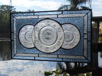 Vintage Look Traditional Stained Glass Transom Window, Tiara Sandwich Glass Plate Panel 3 small