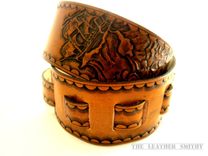 Ship In Stormy Waters Hand Tooled Leather Guitar Strap 5 small