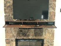 Hidden Storage Mantel, Knotted Walnut Fireplace Mantel With Drop Front Media Storage 1 small
