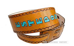 Personalized Tan Leather Guitar Strap With Hand Painted Name Or Initials 6 small