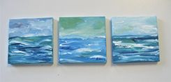 Mini Original Seascape Painting, 4" X 4", Small Square Acrylic Art Canvas 5 small