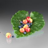 Lead Crystal Rhubarb Leaf, Pate de Verre, With Hand Blown Glass Berrry Sculptures 3 small