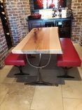Live Edge Pecan Wine Tasting Table And Authentic Leather Covered Benches 6 small