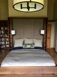 Floating Walnut Bed, Shelving And Upholstered Headboard 4 small