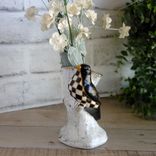 Black Checks Song Bird Figurine Bud Vase Black And White Decor Checked Vase 4 small