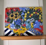 Original French Country Acrylic Still Life Painting, 40" X 30" 1 small