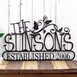 Personalized Metal Family Name and Established Year Sign with Vines and Scrolls 1 small