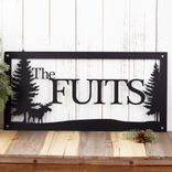 Custom Metal Family Name Sign with Moose and Pine Trees 1 small