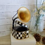 Courtly Phonograph Checked Clock Nwt Hand Painted Black And White Checks Clock 4 small