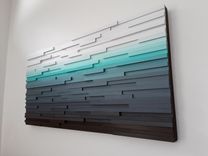 Abstract Ocean Landscape, Modern Wood Wall Art, Blue Home Decor 6 small