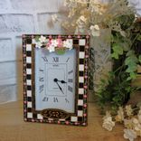 Courtly Clock Black And White Checks With Pink Roses Clock Decor Checked Whimsy 5 small