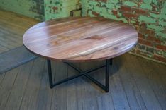 Southern Industrial Design Reclaimed Walnut Wood Round Table With Industrial Steel Legs 2 small