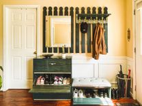 Hall Tree Bench Storage, Mudroom Lockers, Coat Rack Storage, Shoe Cabinet, Umbrella Basketa 2 small