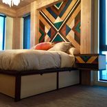 Platform Bed, Geometric Headboard And Nightstands 1 small