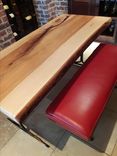 Live Edge Pecan Wine Tasting Table And Authentic Leather Covered Benches 4 small