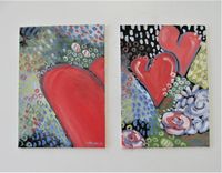 Red Heart Original Acrylic Art Canvas, 5" X 7", Whimsical Heart Painting 4 small