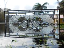 Beveled Stained Glass Panel, Traditional Crystal / Frosted Stained Glass Transom Window 2 small