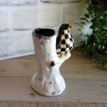 Black Checks Song Bird Figurine Bud Vase Black And White Decor Checked Vase 6 small