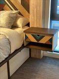 Platform Bed, Geometric Headboard And Nightstands 4 small