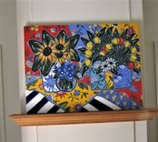 Original French Country Acrylic Still Life Painting, 40" X 30" 2 small