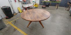 Kristin's Stained Beech Modern Tricky Tripod 54 Inch Diameter Dining Table 2 small