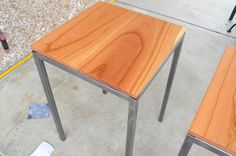 Cherry Wood And Raw Steel End Table 3 small