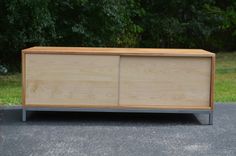 Modern Cherry And Berch Wood With A Steel Base Entertainment Stand 1 small