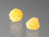 One Realistic Glass Yellow Raspberry Sculpture, Hand Blown and Life-Sized 2 small