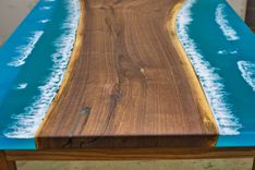 Ocean Epoxy Dining Table With Wooden Legs 30" X 60" 6 small