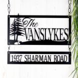Personalized Metal Family Name and Address Sign with Pine Trees 1 small