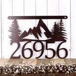 Personalized Hanging House Number Metal Plaque with Mountains and Pine Trees 1 small
