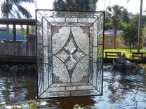 Vintage Look Stained Glass Window Panel, Textured & Beveled Glass Art, Traditional Stained Glass 1 small