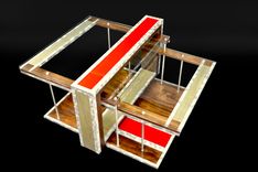 Custom Industrial Contemporary Eclectic Modern Wood Metal Glass Coffee Table 3 small