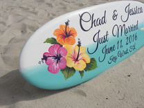 Beach Hawaiian Wedding Photography Decor, Hibiscus Just Married Sign. 3 small