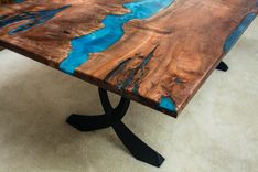 Maple Burl Oceanic Resin River Dining Table 48x96 3 small