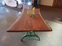 Old Cast Metal Legs Walnut Live Edge Top 5 small
