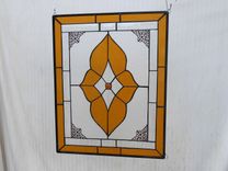 Vintage Look Stained Glass Window Panel, Neutral Champagne & Beveled Glass Transom Window 7 small