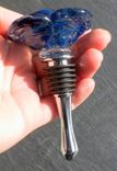 Hand-Blown Glass Rose Bottle Stopper In Blue Swirls 1 small