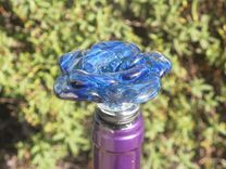 Hand-Blown Glass Rose Bottle Stopper In Blue Swirls 3 small