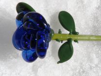 Cobalt Blue Glass Rose Ornament "Blue Forever'' 2 small