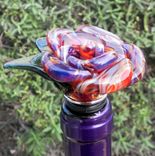 Stainless Steel Bottle Stopper With Hand-Blown Purple And Amber Glass Rose 1 small