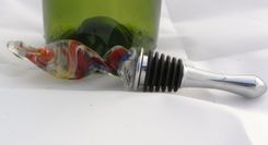 Stainless Steel Bottle Stopper With Red And Orange Glass Twist "Dancing With Fire'' 1 small