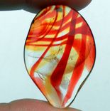 Guitar Pick Handblown Glass Lampwork Deep Red Twisted Yellow Fire 1 small