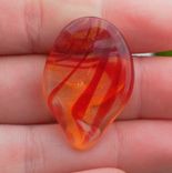 Guitar Pick Handblown Glass Lampwork Deep Red Twisted Yellow Fire 2 small