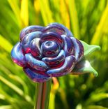 Glass Rose Long Stemmed Flower Forever Untamed Rose Hand Blown Amber Purple 4 small